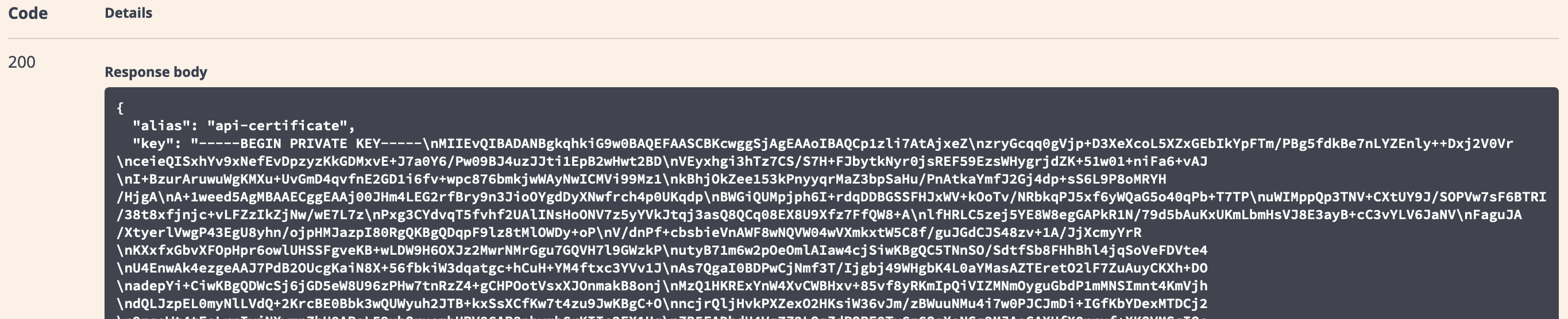 Response including the certificate in Base64