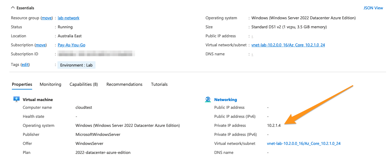 Notice the lack of Public IP Address
