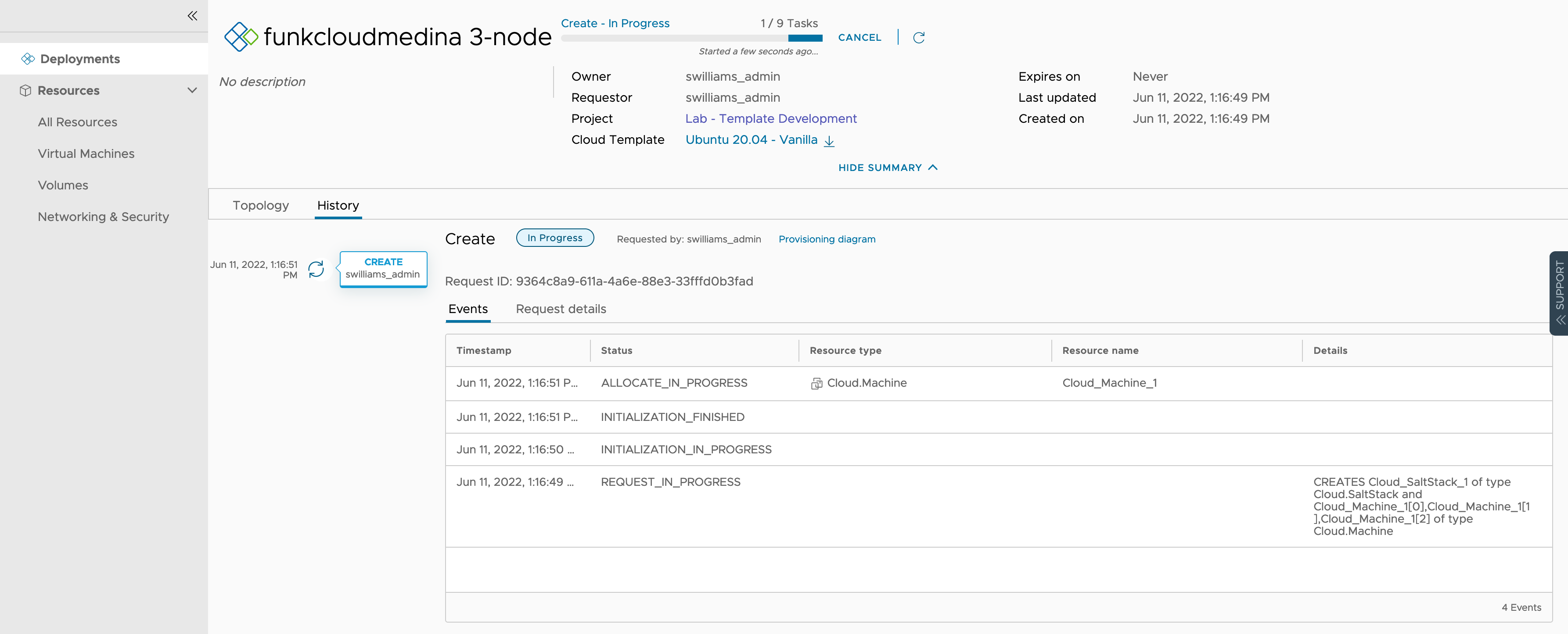 Request submitted with a VM count of 3