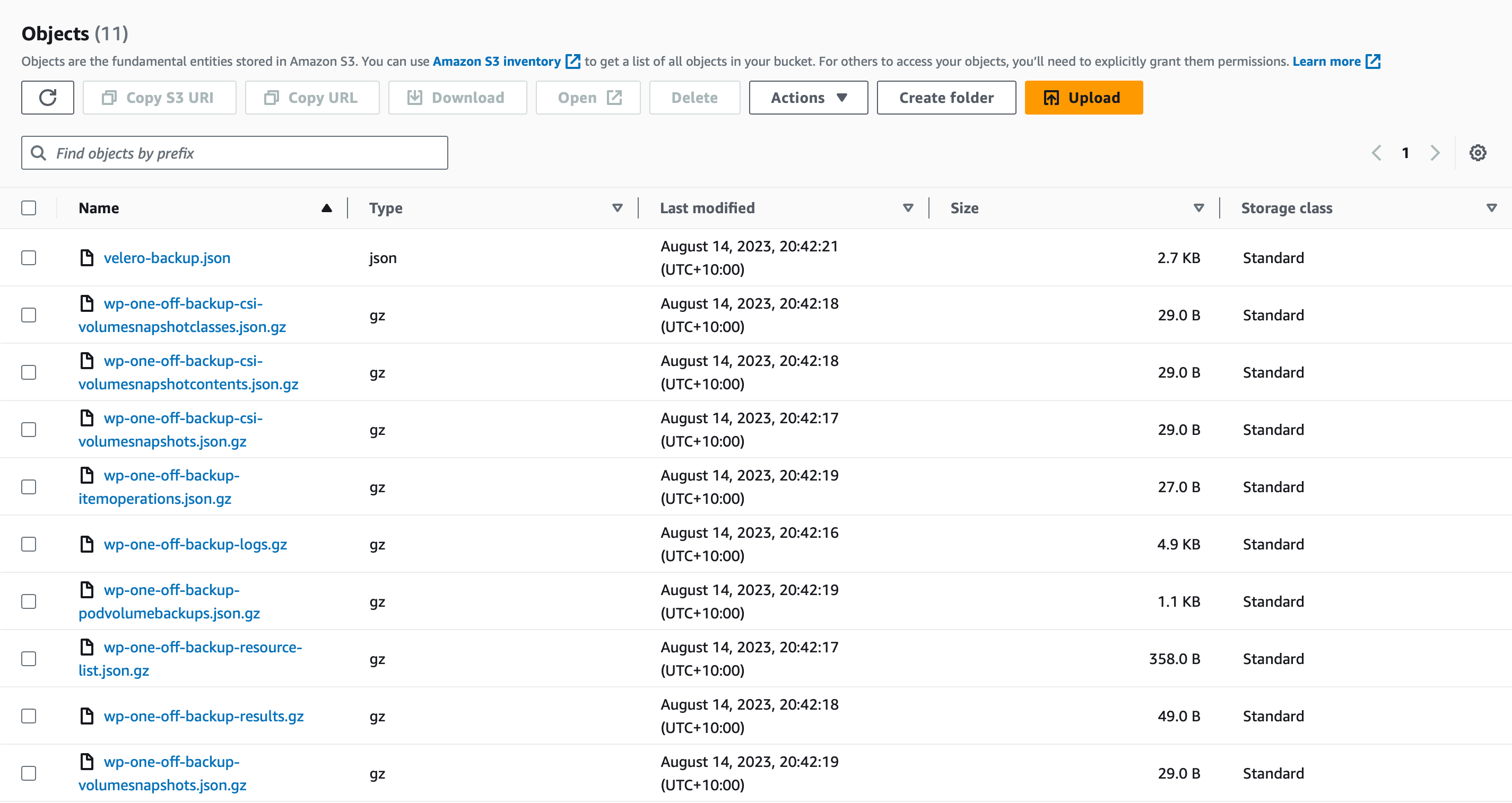 Wordpress backup metadata - PVC data is stored in another directory in the bucket